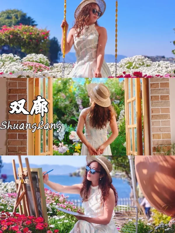 大理雙廊古鎮生活場景,花海、鞦韆與繪畫結合洱海美景。